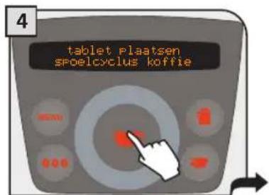 4 tablet plaatsen spoelcyclus koffie