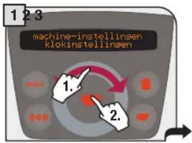 machine-instellinsen kloknstellinsen 1. 2.