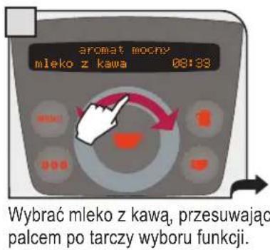 aromat mochny mleko z kawa 08:39 Wybrać mleko z kawa, przesuwając palcem po tarczy wyboru funkcji.