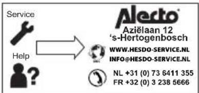 Service Help Alecto® Aziëlaan 12 's-Hertogenbosch WWW.HESDO-SERVICE.NL INFO@HESDO-SERVICE.NL NL +31 (0) 73 6411 355 FR +32 (0) 3 238 5666