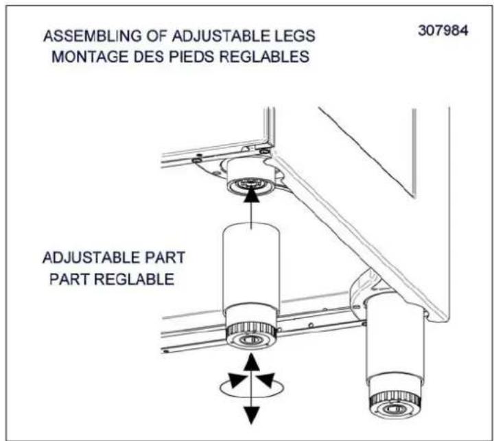 ASSEMBLING OF ADJUSTABLE LEGS MONTAGE DES PIEDS REGLABLES 307984 ADJUSTABLE PART PART REGLABLE