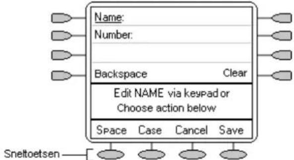 Name: Number: Backspace Clear Edit NAME via keypad or Choose action below Space Case Cancel Save Sneltoetsen