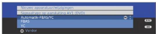 Nieuwe apparatuur/wijzigingen Signaellyne op aansluiting AV1 (DVD) Automatik-FBAS/YC FBAS YC Verder