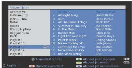 Afspeellisten Alternative Instrumental Jazz & Funk Metal Oldies R'n B / HipHop Reggae / Ska Rock Playlist 1 Playlist 10 Playlist 11 Playlist 12 Playlist 13 1 Boxers 2 All Night Long 3 Burn 4 All The Small Things 5 Summer In The City 6 In The Mood 7 Rocket Man 8 Fight For Your Right 9 Paint It Black 10 Me And Bobby Mc... 11 Can't Buy Me Love 12 No Woman No Cry 13 Bad Moon Rising Maurice Ravel Lionel Richie Deep Purple Blink 182 Joe Cocker Genn Miller Elton John Beastle Boys Rolling Stones Janis joplin The Beatles Bob Marley CCR Afspeellist starten Afspeellisten wildgen Afspeellist wissen Afspeellist samenstellen