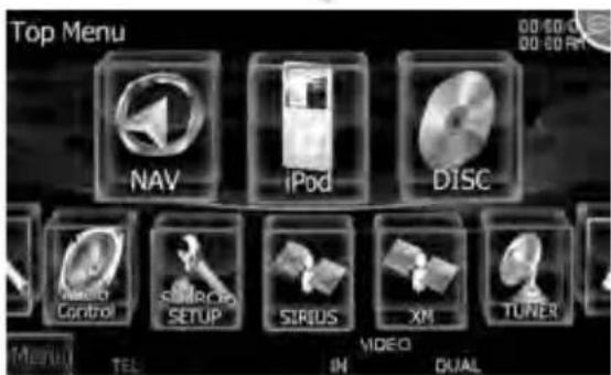 Top Menu NAV iPod DISC Media Control SARDO SETUP SIRIUS XM TUNER IN VIDEO DUAL