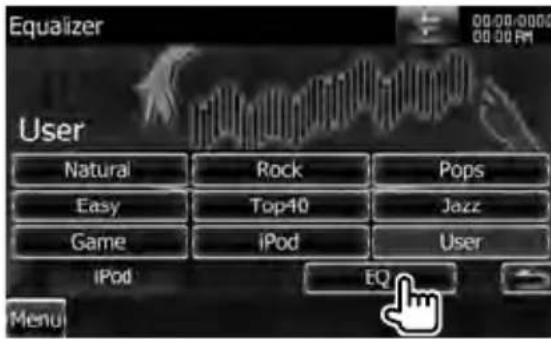 Equalizer 00:00:0000 00:00 PM User Natural Rock Pops Easy Top40 Jazz Game iPod User iPod EQ Menu