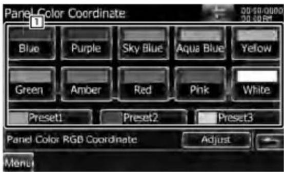 Panel Color Coordinate Blue Purple Sky Blue Aqua Blue Yellow Green Amber Red Pink White Preset1 Preset2 Preset3 Panel Color RGB Coordinate Adjust Menu