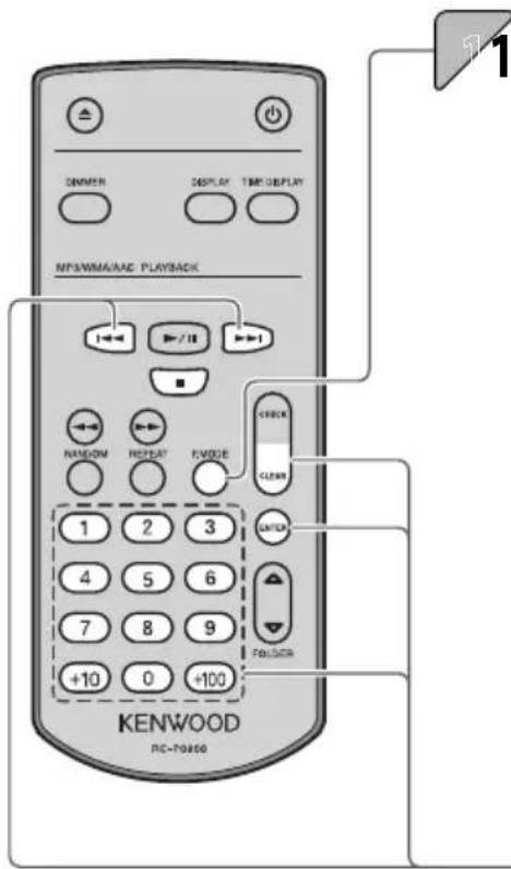 NPSWMA/AC PLAYBACK 1 ← / 18 → RANDOM REPEAT KWDGE 1 2 3 4 5 6 7 8 9 +10 0 +100 KENWOOD RC-T0800