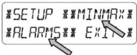 *SETUP **MINMAX** *ALARMS** EXIT *