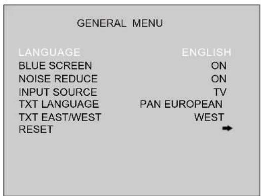 VESTEL 1928 - ALGEMEEN menu options ALGEMEEN menu options - 1