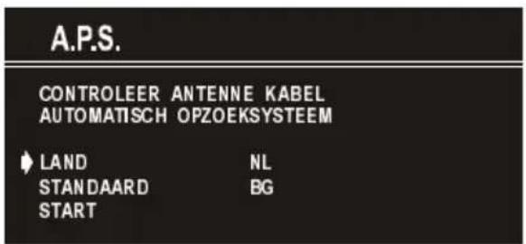 A.P.S. CONTROLEER ANTENNE KABEL AUTOMATISCH OPZOEKSYSTEEM LAND NL STANDAARD BG START