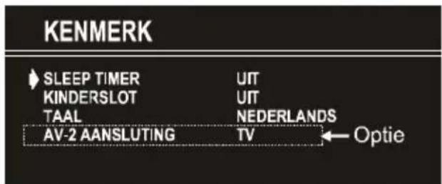 KENMERK SLEEP TIMER KINDERSLOT TAAL AV-2 AANSLUTING UIT UIT NEDERLANDS TV Optie