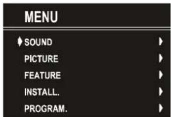 MENU ♦ SOUND PICTURE FEATURE INSTALL. PROGRAM.