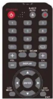 STRAWBYY EJECT AUTO MUTE 1 2 3 4 5 6 7 8 9 0 ASPECT MCAB + VOL CHL DISPLAY - ENTER DVD SETUP LED MENU EXIT