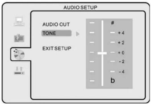 AUDIO SETUP AUDIO OUT TONE EXIT SETUP # + 4 + 2 + 0 - 2 - 4 b