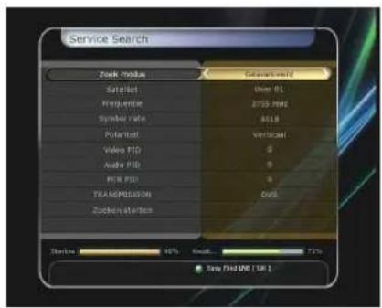 Service Search Search mode Satisfied Frequency Symbol rate Potantot Video FID Audio FID PCB FID TRANSMISSION Zochoh switches Scanlon 10% Geol 72% Easy Find VIND LIST