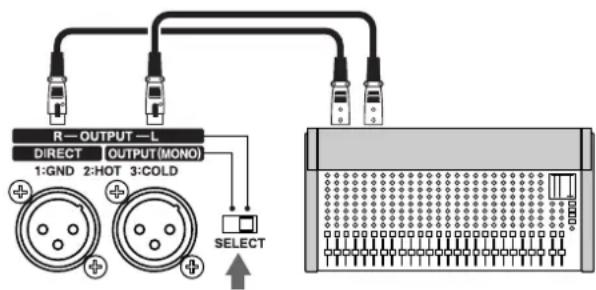 R—OUTPUT—L DIRECT | OUTPUT(MONO) 1:GND 2:HOT 3:COLD SELECT