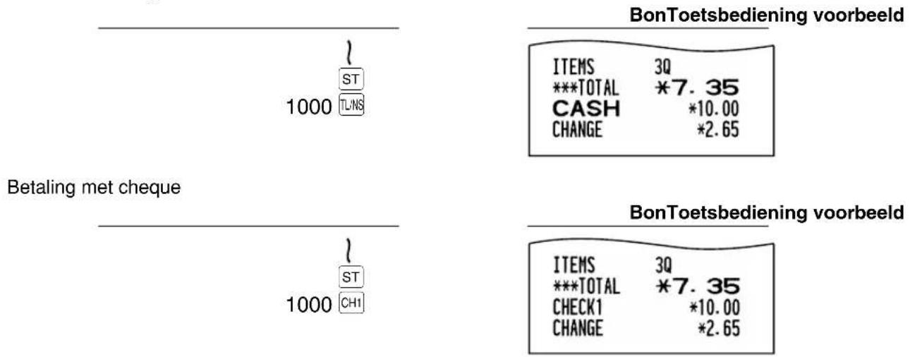BonToetsbediening voorbeeld ITEMS 3Q ***TOTAL *7.35 CASH *10.00 CHANGE *2.65 Betaling met cheque BonToetsbediening voorbeeld ITEMS 3Q ***TOTAL *7.35 CHECK1 *10.00 CHANGE *2.65