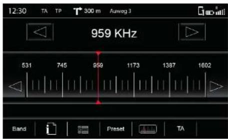 12:30 TA TP T 300 m Aufweg 3 959 KHz 531 745 999 1173 1387 1602 Band Preset TA
