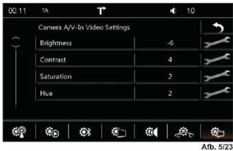 00:11 TA 10 Camera A/V-In Video Settings Brightness -6 Contrast 4 Saturation 2 Hue 2 Afb. 5/23
