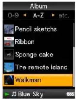 SONY Walkman NWZ-E445 - Druk op de ▲/▼/◄/►-knop om een album te selecteren en druk vervolgens op de ►II-knop om te bevestigen. - 1