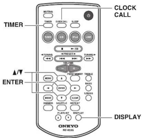 CLOCK CALL TIMER TUTING TIMER CLOCK CALL SLEEP TIMES CD IP+4 LINE TURING PRESET TURING VOLUME ▲/▼ ENTER MENU ENTER MODE SHUFFLE CLEAR ONNEMER REPEAT PLAYLIST DISPLAY DISPLAY ONKYO RC-923S