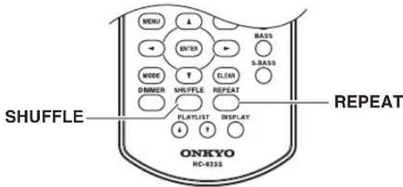 MENU ENTER MODE DIMMER SHUFFLE REPEAT PLAYLIST DISPLAY BASS S.BASS SHUFFLE REPEAT ONKYO RC-8235