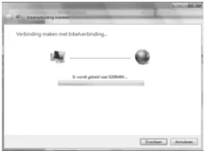 Inbelverbinding instellen Verbinding maken met Inbelverbinding... Er wordt gebeld naar 02886484...