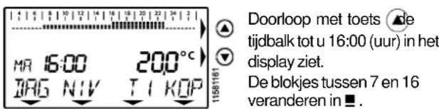 Doorloop met toets ▲de tijdbalk tot u 16:00 (uur) in het display ziet. De blokjes tussen 7 en 16 veranderen in ■.