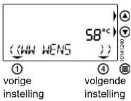 (WW WENS 58°C 104/240 ① vorige instelling ④ volgende instelling