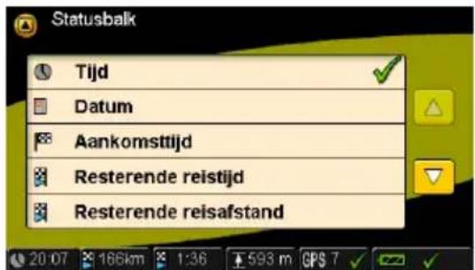 Statusbalk Tijd Datum Aankomsttijd Resterende reistijd Resterende reisafstand