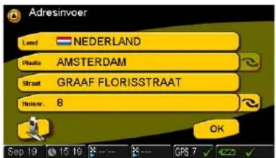Adresinvoer Land NEDERLAND Plaats AMSTERDAM Straat GRAAF FLORISSTRAAT Holisnr. 8 OK Sep 19 15:19 GPS 7 √