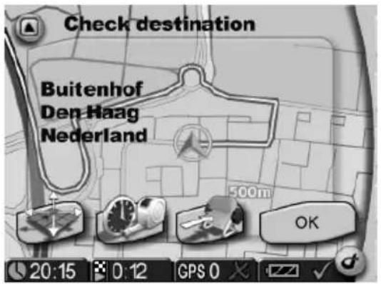 Check destination Buitenhof Den Haag Nederland 500m OK 20:15 0:12 GPS 0
