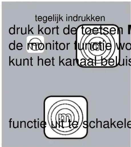 tegelijk indrukken druk kort de toetsen M de monitor functie wo kunt het kanaal beluis functie uit te schakele