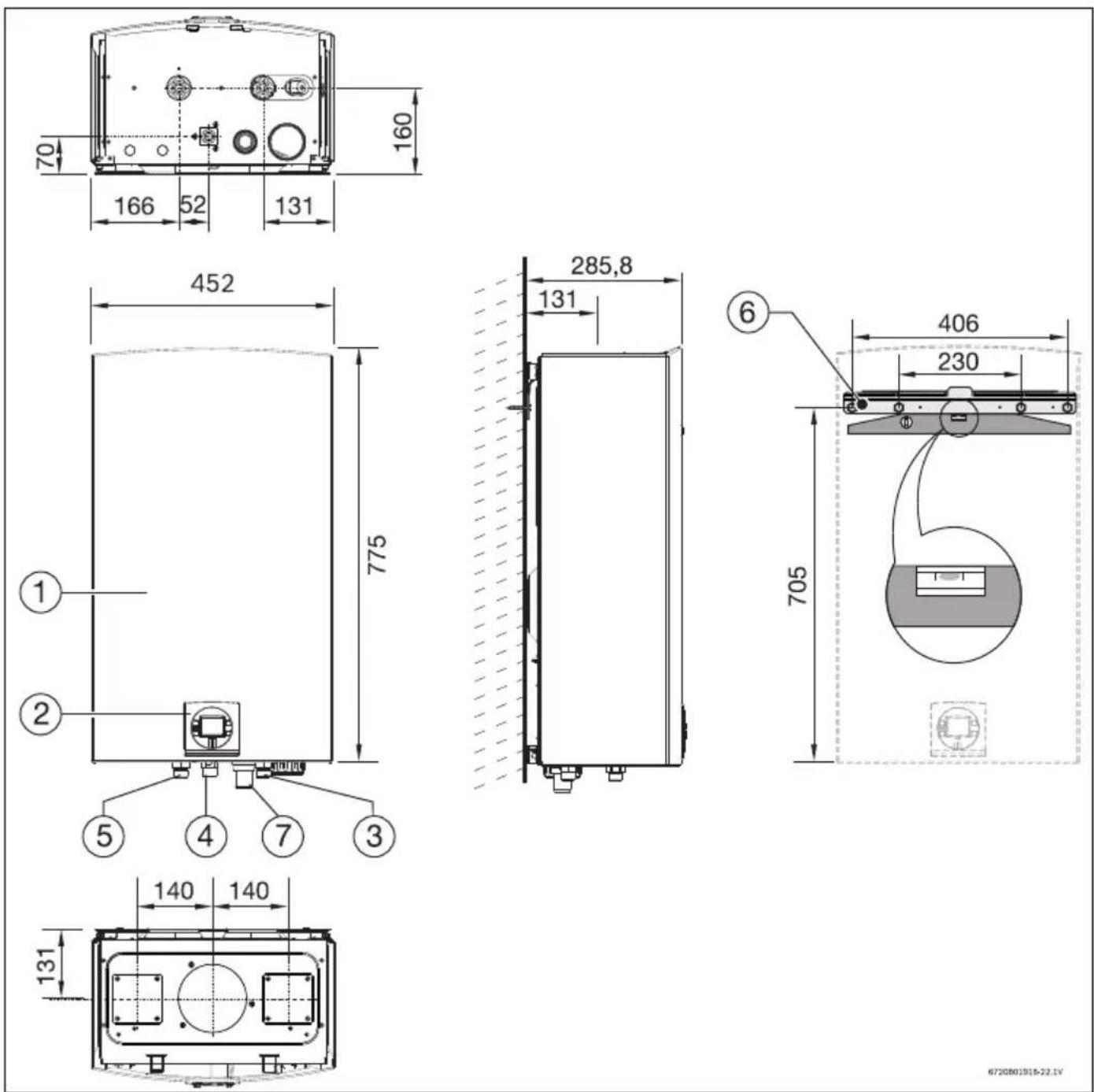 BOSCH Therm 8000S GWH 27 - Afmetingen - 1