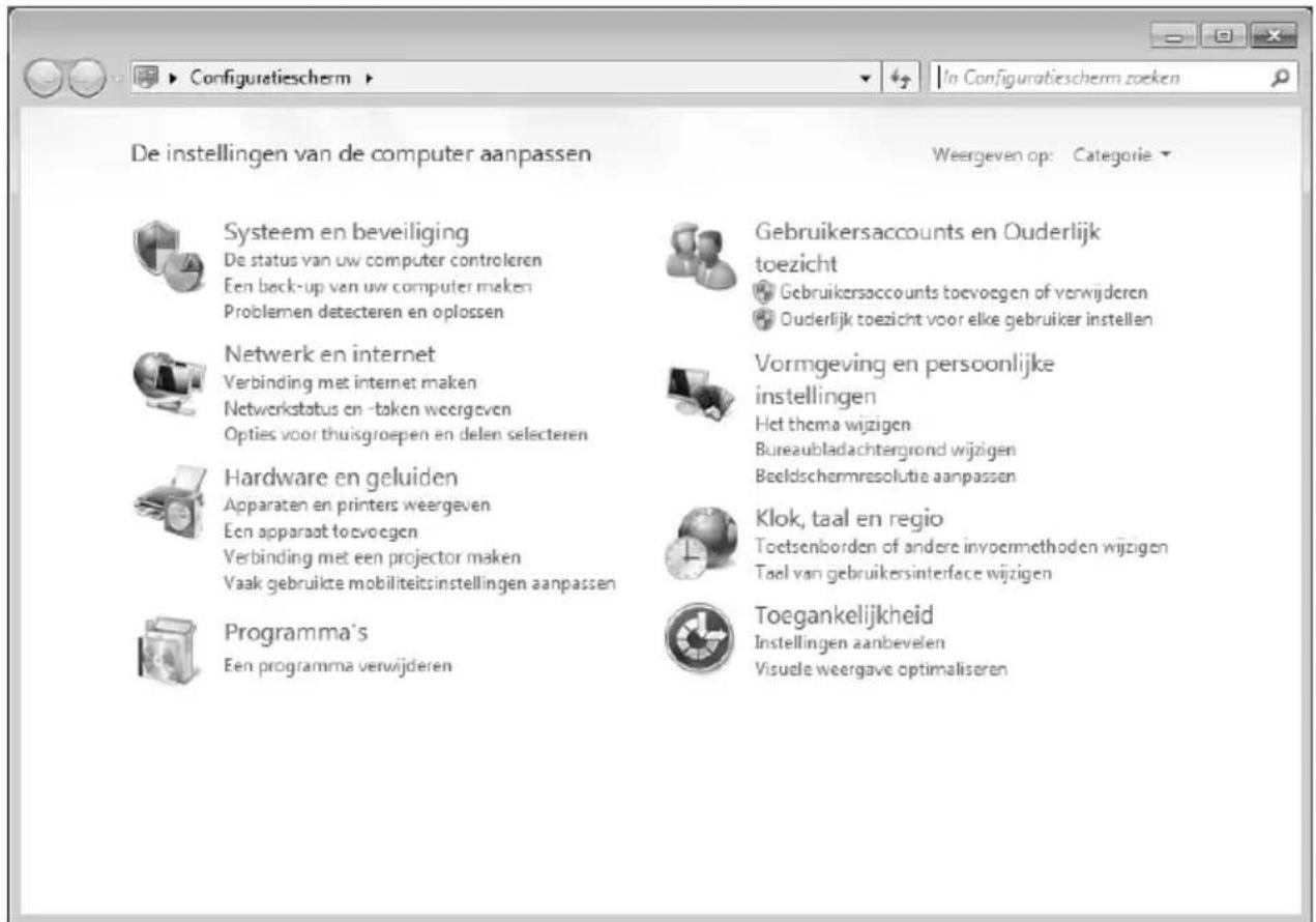 De instellingen van de computer aanpassen Weergeven op: Categorie Systeem en beveiliging De status van uw computer controleren Een beck-up van uw computer maken Problemen detecteren en oplossen Gebruikersaccounts en Ouderlijk toezicht Gebruikersaccounts toevoegen of verwijderen Ouderlijk toezicht vo…