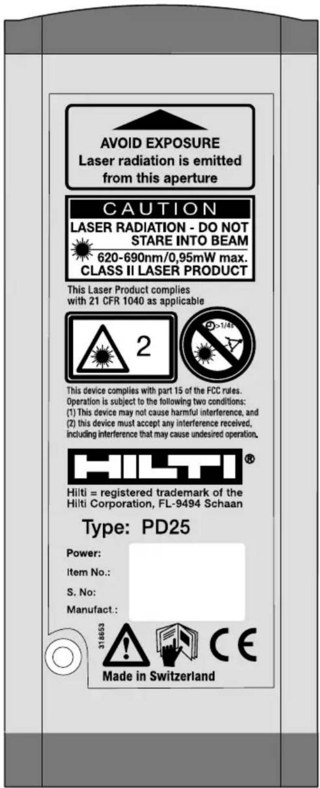HILTI PD 25 - Opschriften - 1
