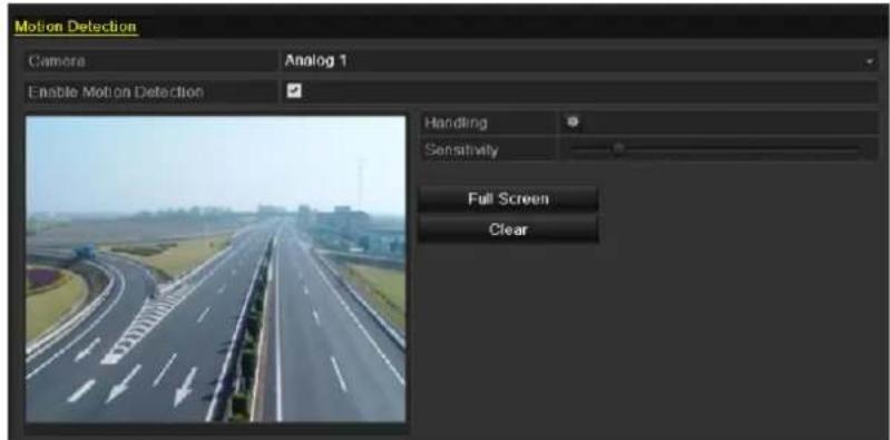 Motion Detection Camera Analog 1 Enable Motion Detection Handling Sensitivity Full Screen Clear