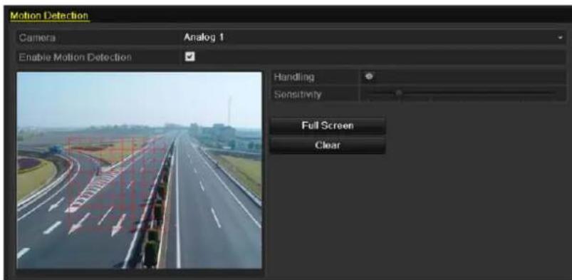 Motion Detection Camera Analog 1 Enable Motion Detection Handling Sensitivity Full Screen Clear