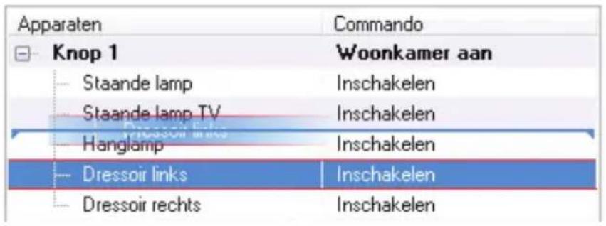 Apparaten Commando Knop 1 Woonkamer aan Staande lamp Inschakelen Staande lamp TV Inschakelen Hanglamp Inschakelen Dressoir links Inschakelen Dressoir rechts Inschakelen