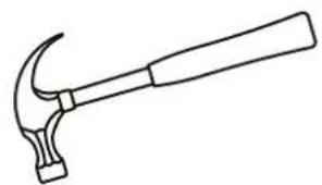 Line drawing of a hammer with a curved handle (no text or symbols)