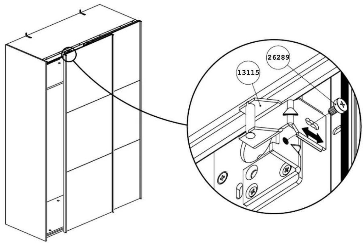 Technical diagram showing a cabinet with labeled parts and an inset close-up of the internal structure, including numerical annotations.