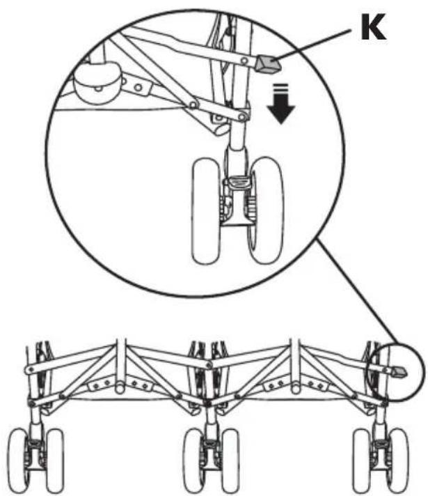 E simultaneamente segurando pelas manoplas empurre para frente para fechar o carrinho. K