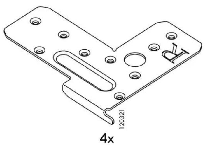 Technical line drawing of a mechanical bracket with mounting holes and a 4x scale indicator (no text or symbols beyond measurement labels)