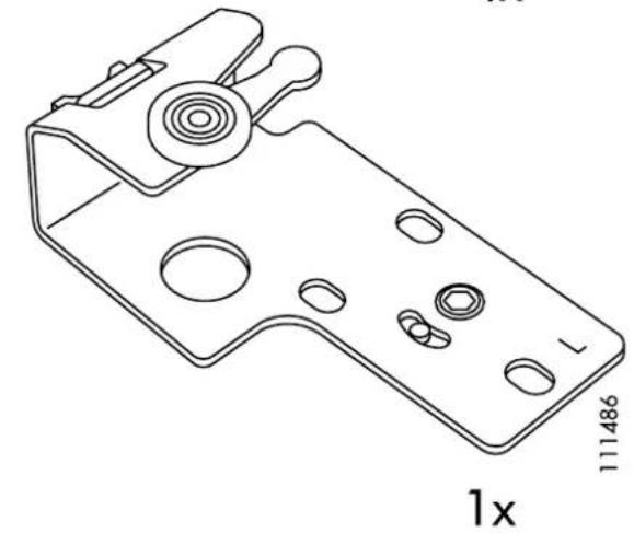 Technical line drawing of a mechanical component with holes and a circular feature, labeled '1x' (no text or symbols on the diagram itself)