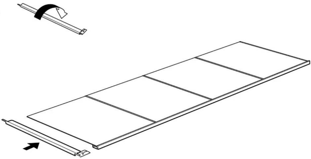 Technical line drawing of a wooden plank with a curved bracket and an arrow indicating direction (no text or symbols)