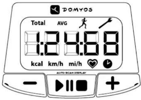 DOMYOS Total AVG 8:0 8:0 8 kcal km/h mi/h ♥ AUTO SCAN DISPLAY - +