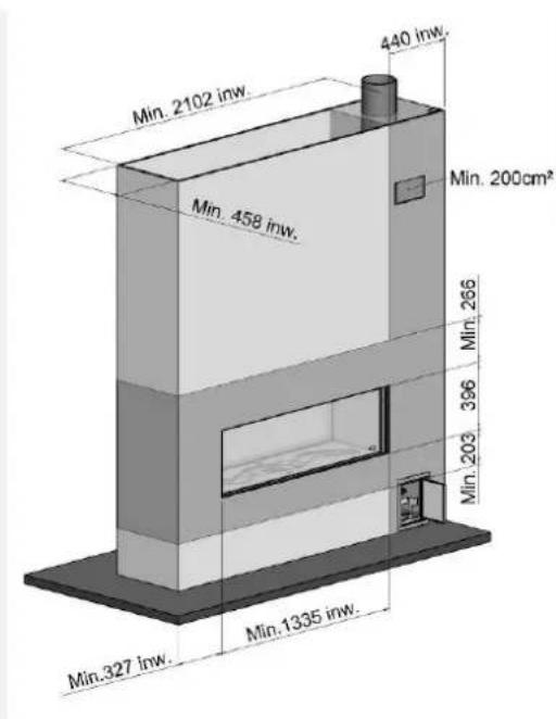 Min. 2102 inw. 440 inw. Min. 458 inw. Min. 200cm² Min. 266 396 Min. 203 Min. 327 inw. Min. 1335 inw.