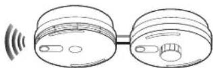 Diagram of two identical mechanical components with a sensor emitting sound waves (no text or symbols)
