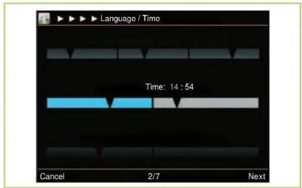 Language / Time Time: 14 : 54 Cancel 2/7 Next
